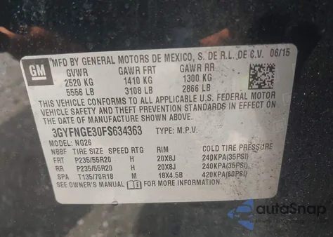 2015 Cadillac Srx Premium Collection from USA, damaged, VIN 3GYFNGE30FS634363